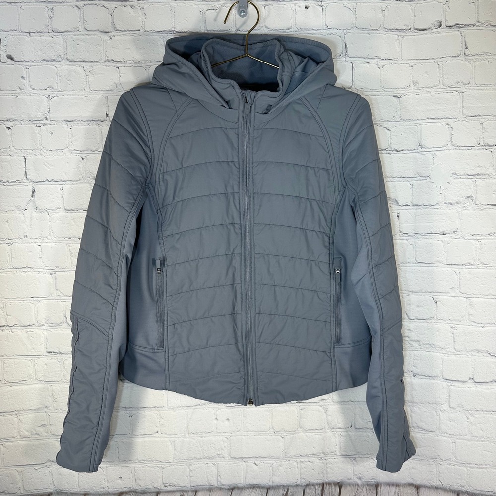 Lululemon Push Your Pace Hooded Puffer Jacket Blue Quilted Full Zip Size 8